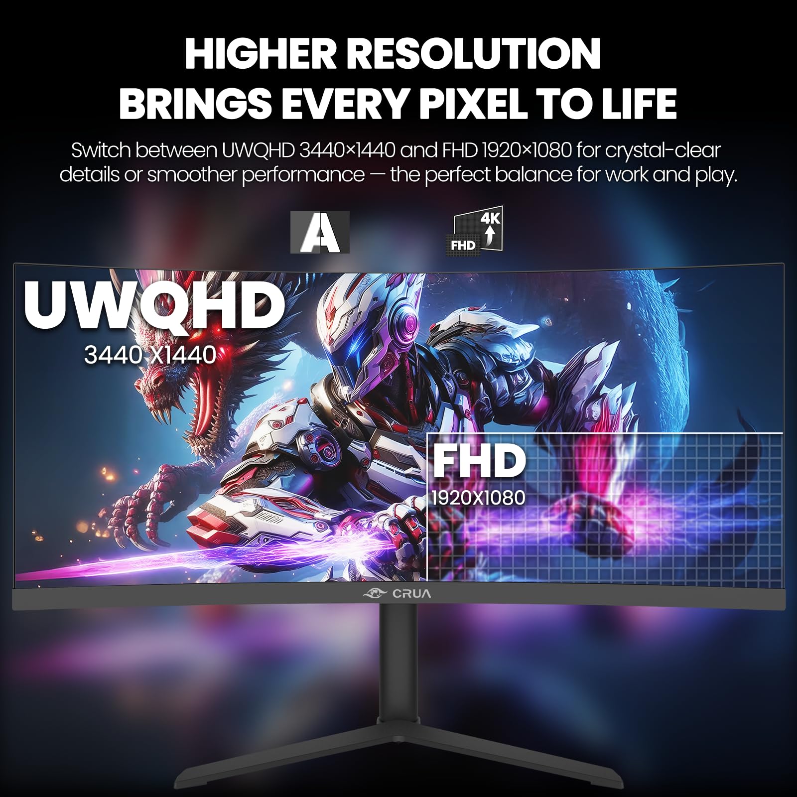 CRUAゲーミングモニター　湾曲　34インチ　ウルトラワイド Amazon.co.jp: CRUA 34インチ 湾曲ゲーミングモニター 165Hz WQHD 3440